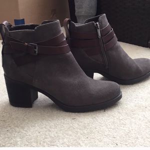 Sam Edelman Booties, Chunky Gray Suede, Buckles